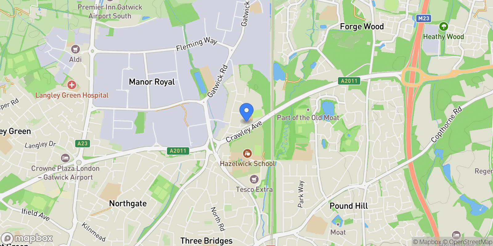 Map showing 21 Harewood Close, Crawley, RH10 8AL, Crawley, England, United Kingdom.