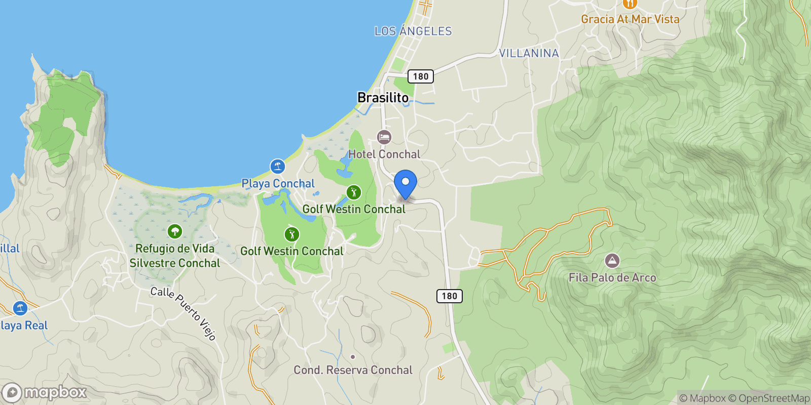 Map showing 96X4+94R Playa Conchal, Provincia de Guanacaste, Cabo Velas District, 50308, Costa Rica, Brasilito, Guanacaste Province, Costa Rica.