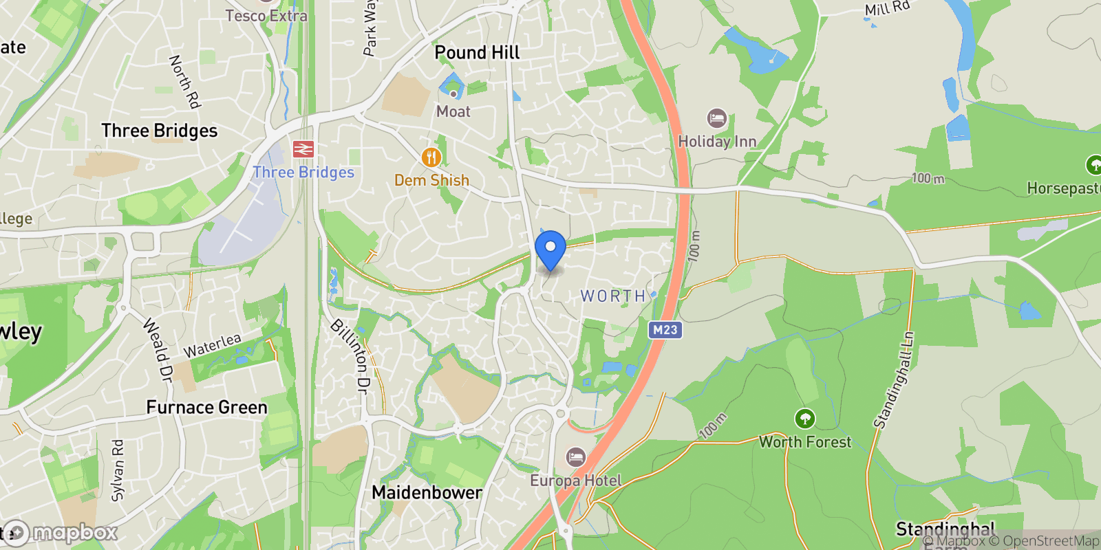 Map showing 51 Stone Court, Crawley, RH10 7RX, Crawley, England, United Kingdom.