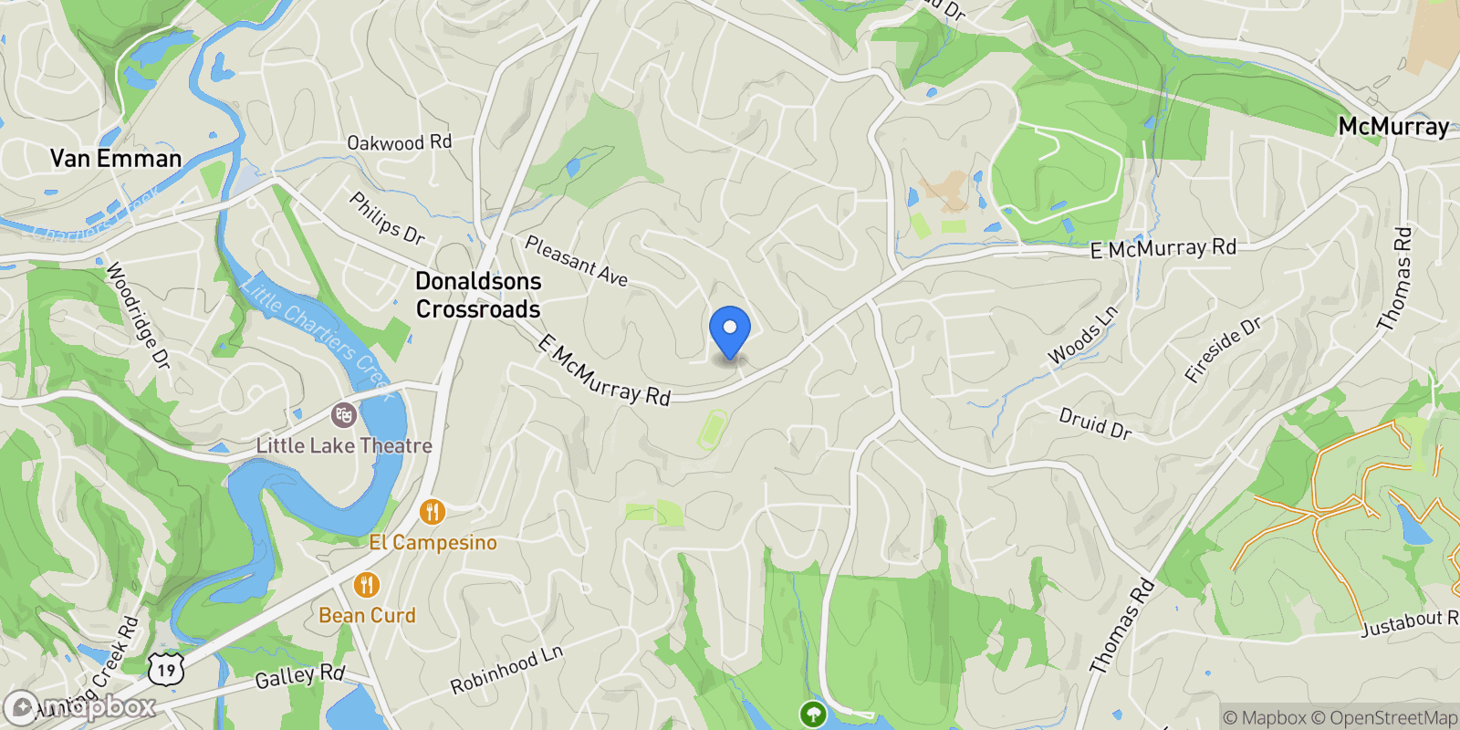 Map showing 101 Fieldbrook Drive, Mcmurray, PA 15317, Canonsburg, Pennsylvania, United States.