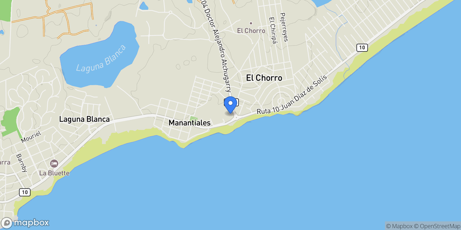Map showing Manantiales, 4398, La Barra, MA, Laguna Blanca, Maldonado Department, Uruguay.