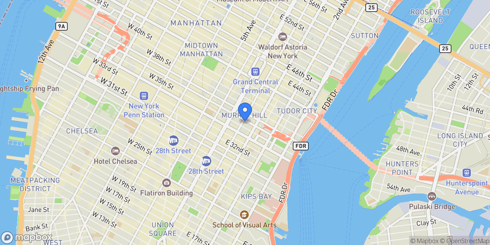 Map showing 136 E 36TH ST, New York, New York, United States.