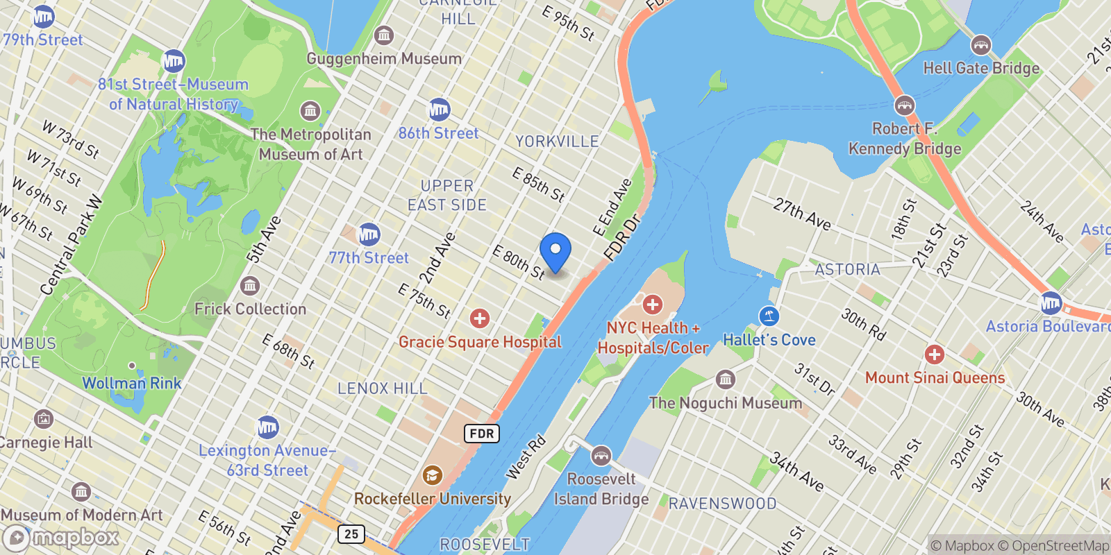 Map showing The Wakefield, 525 E 80TH ST, New York, New York, United States.