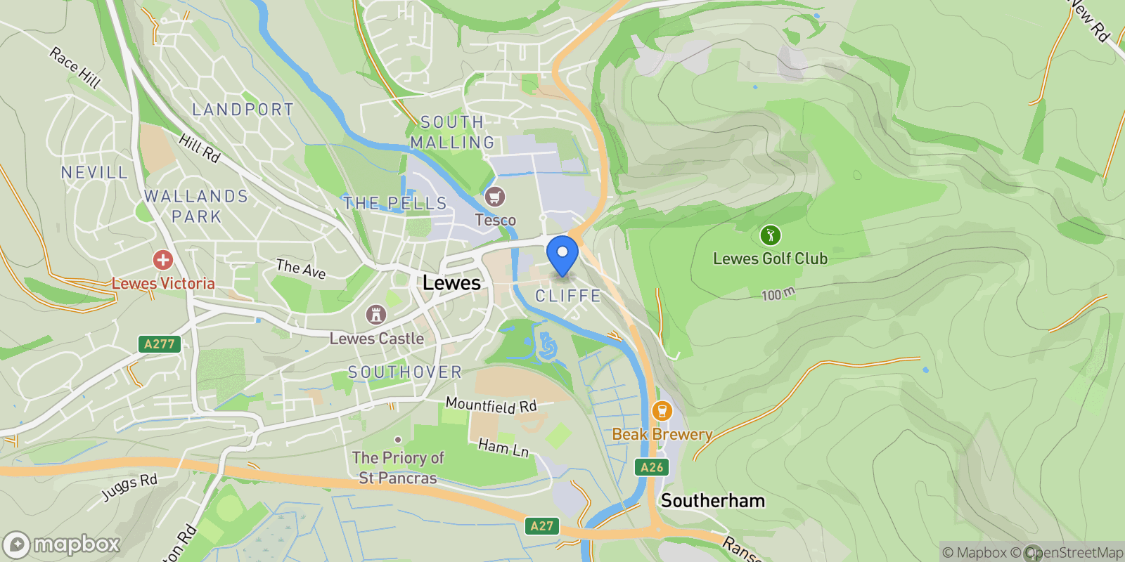 Map showing Flat 1, 33 Cliffe High Street, Lewes, BN7 2AN, Lewes, England, United Kingdom.