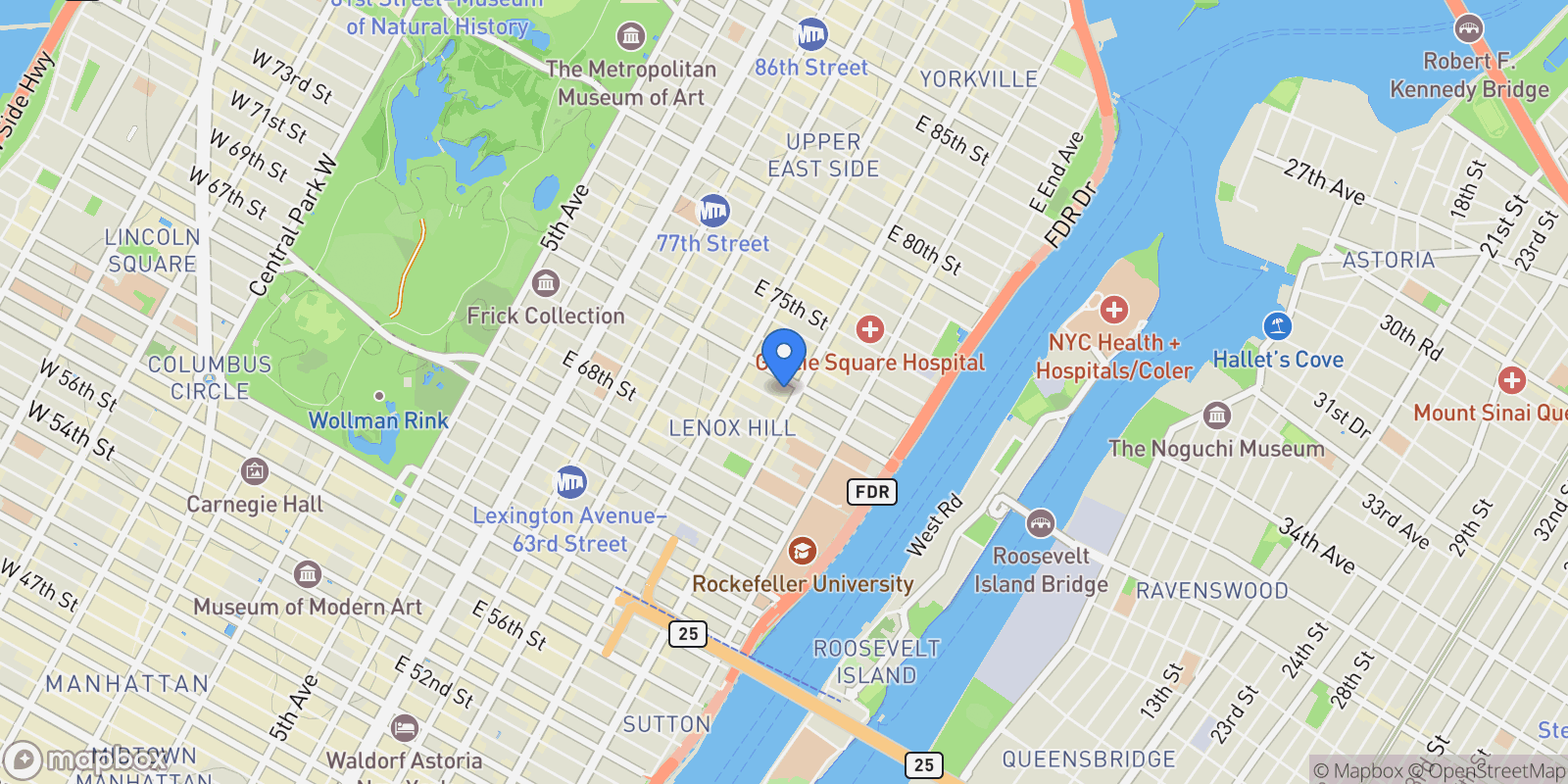 Map showing 360 E 72ND ST, New York, New York, United States.