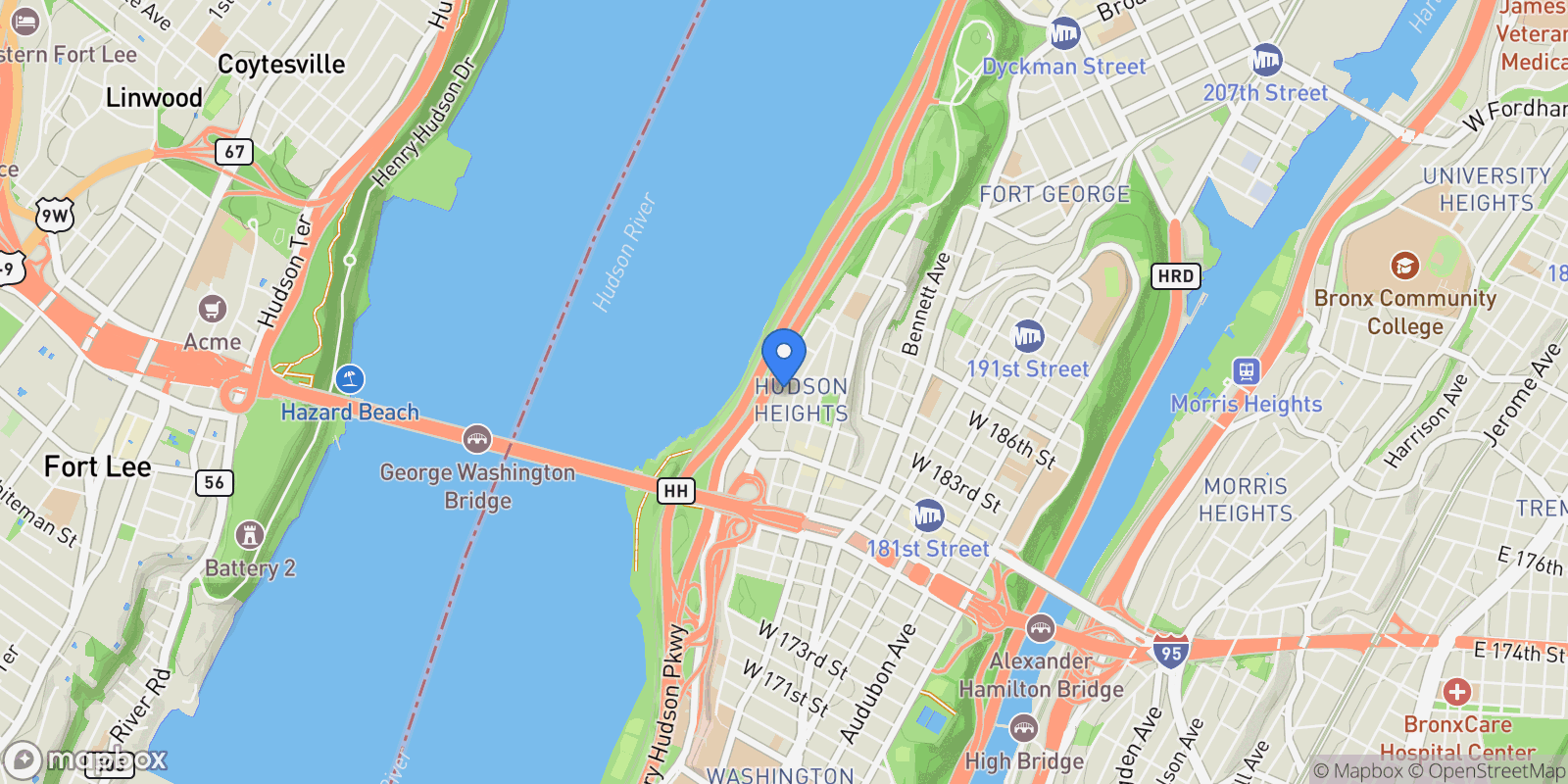 Map showing Castle Village, 120 CABRINI BLVD, New York, New York, United States.