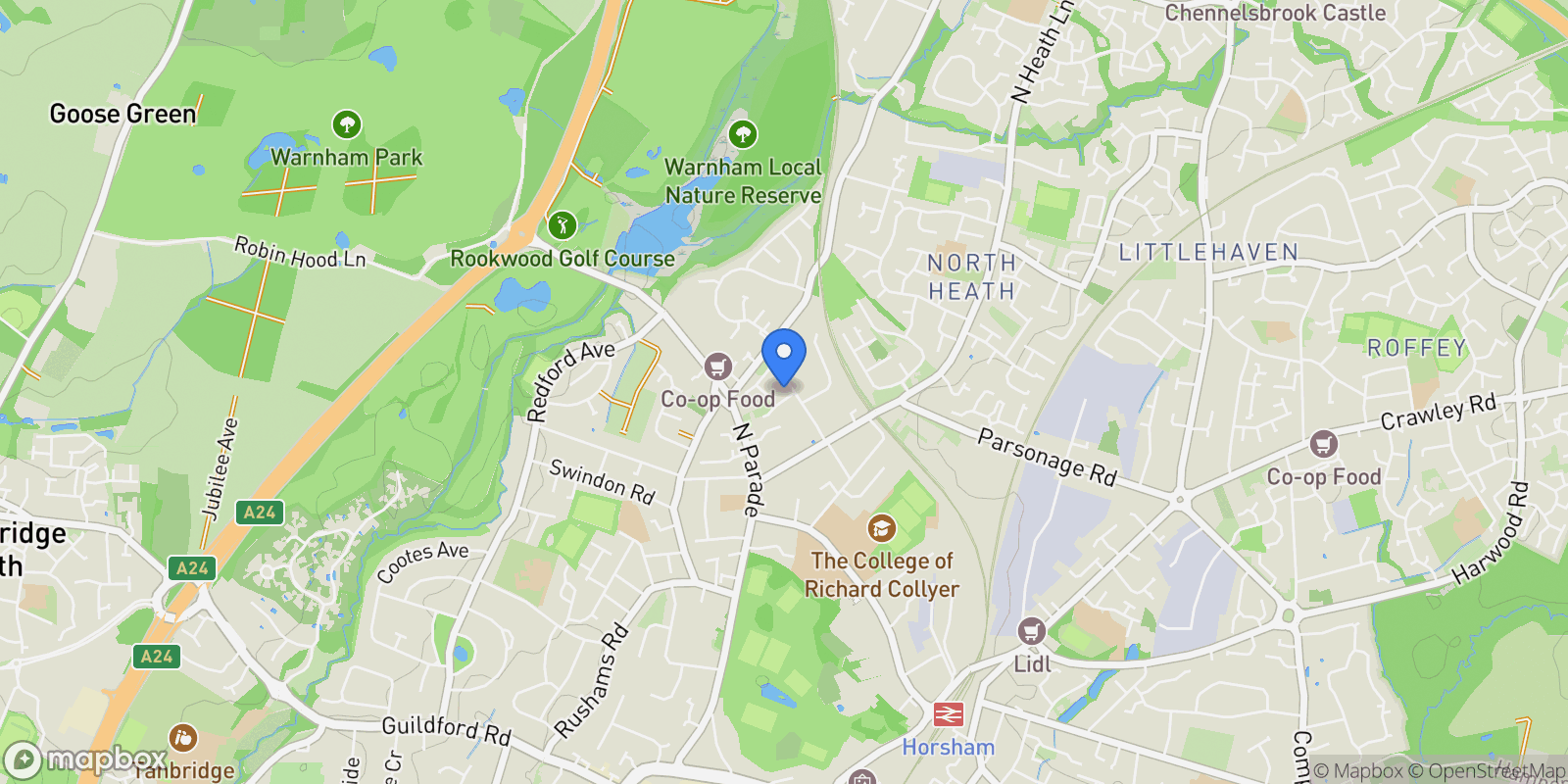 Map showing 49 Ashleigh Road, Horsham, RH12 2LE, Horsham, England, United Kingdom.