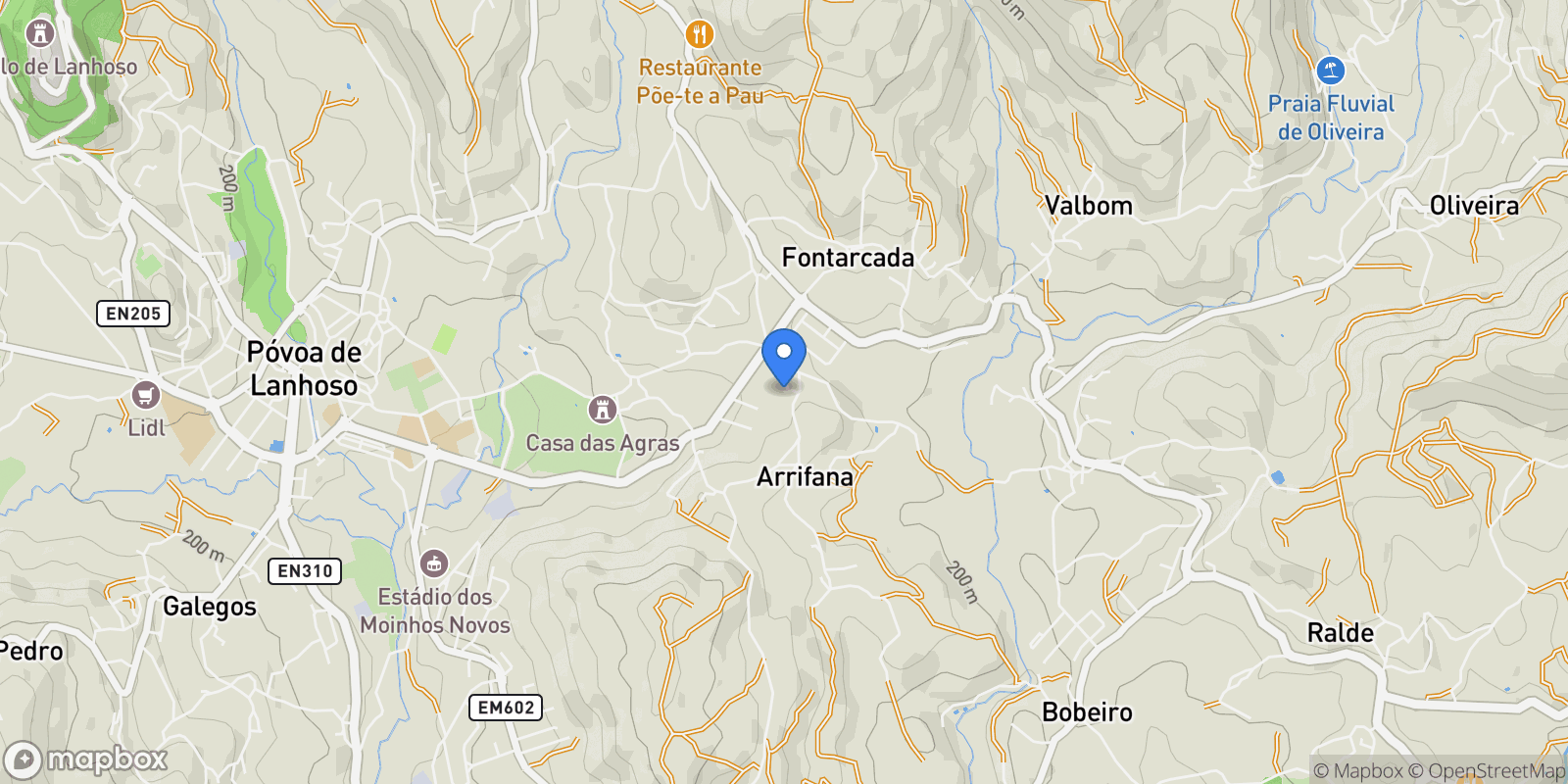 Map showing Rua da Arrifana 399, Fonte Arcada e Oliveira, Portugal, Fonte Arcada e Oliveira, Braga, Portugal.