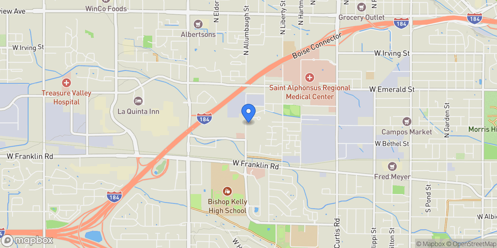 Map showing 404 N Allumbaugh Street, Boise, Idaho, United States.