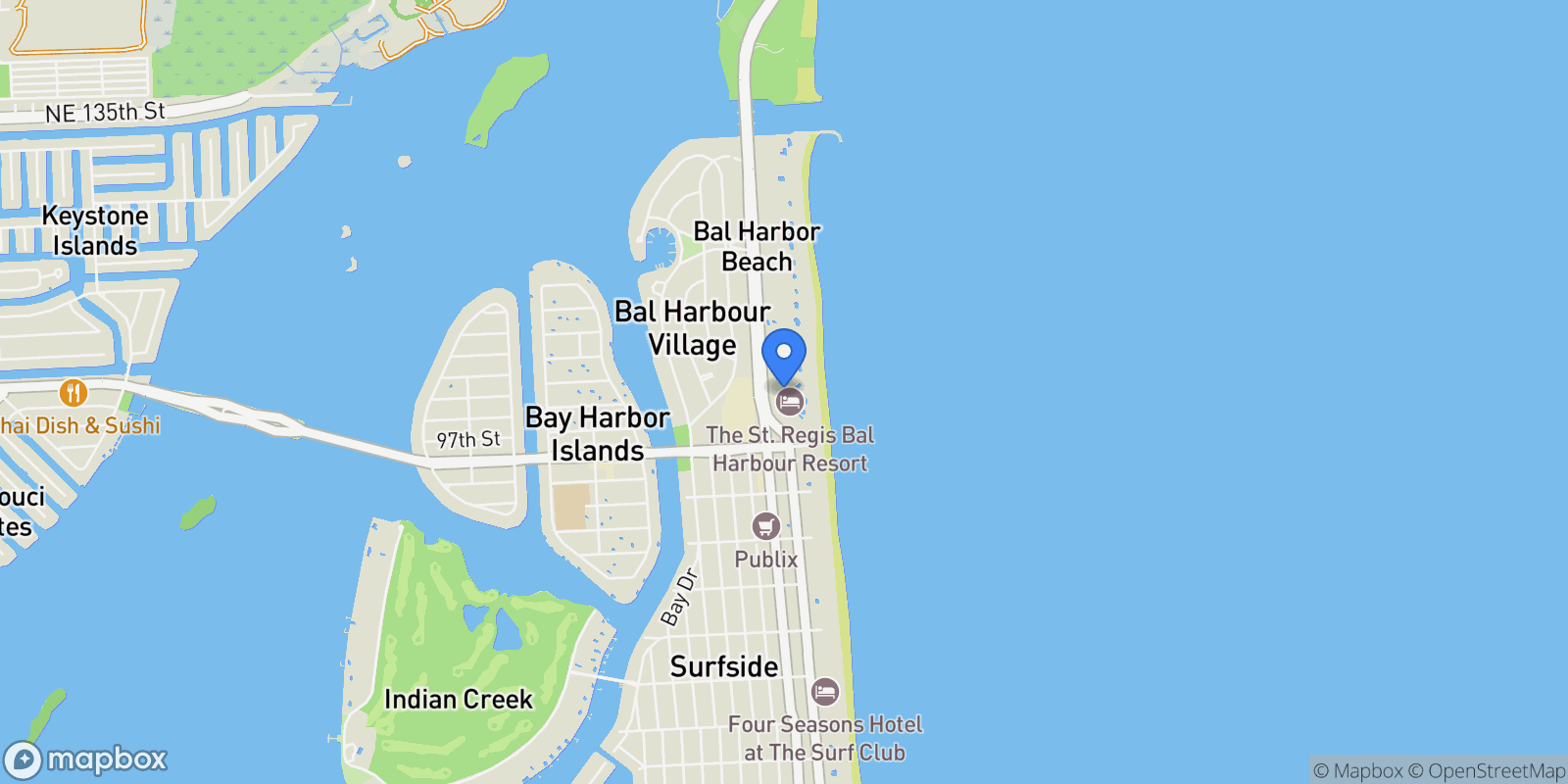 Map showing 9705 COLLINS AVENUE 1001N, Bal Harbour, Florida, United States.