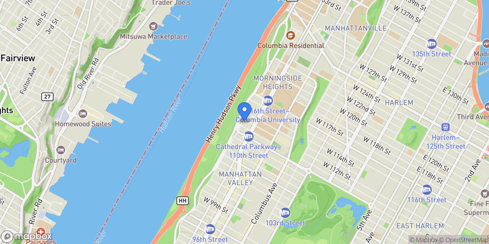 Map showing 395 RIVERSIDE DR, New York, New York, United States.