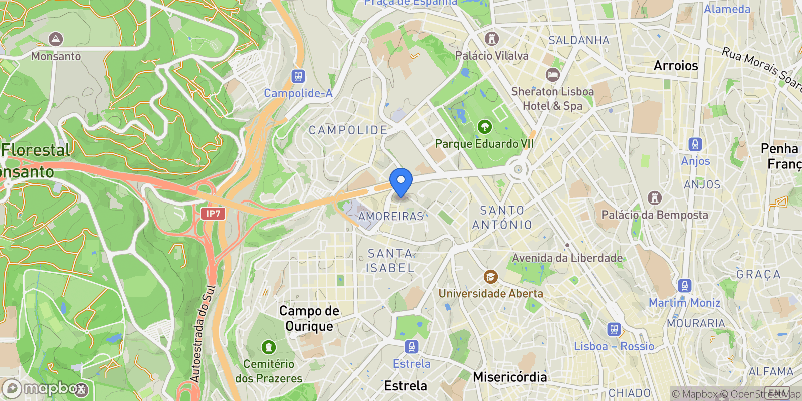 Map showing Rua Saraiva da Carvalho, Campo de Ourique, Lisbon, Portugal.