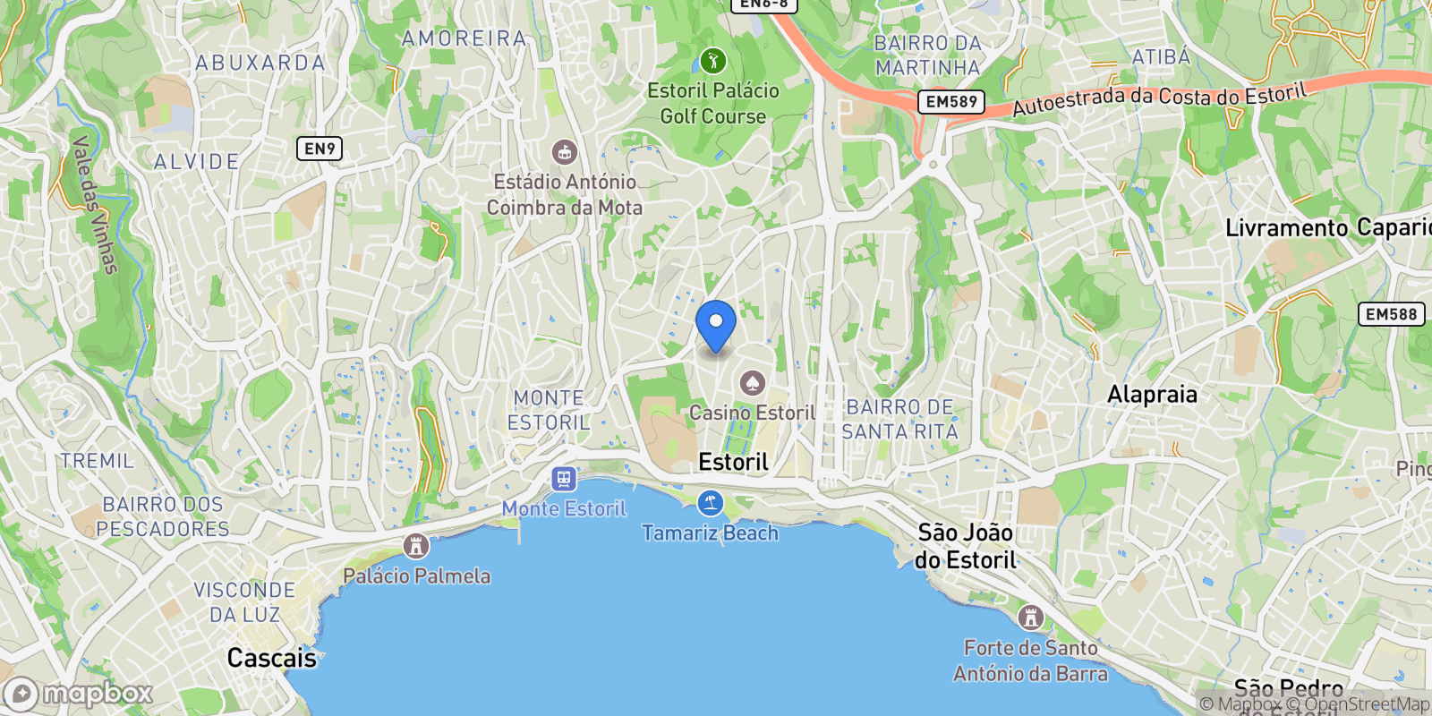 Map showing R. Melo e Sousa 535, 2765-240 Estoril, Portugal, Estoril, Cascais e Estoril, Lisbon.