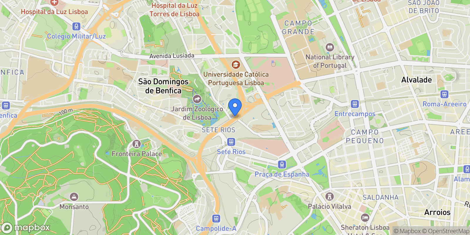 Map showing Estrada das Laranjeiras, Lisboa, Portugal, Avenidas Novas, Lisbon, Portugal.