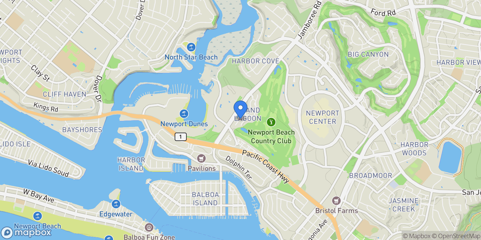 Map showing 15 Sea Cove, Newport Beach, California, United States.