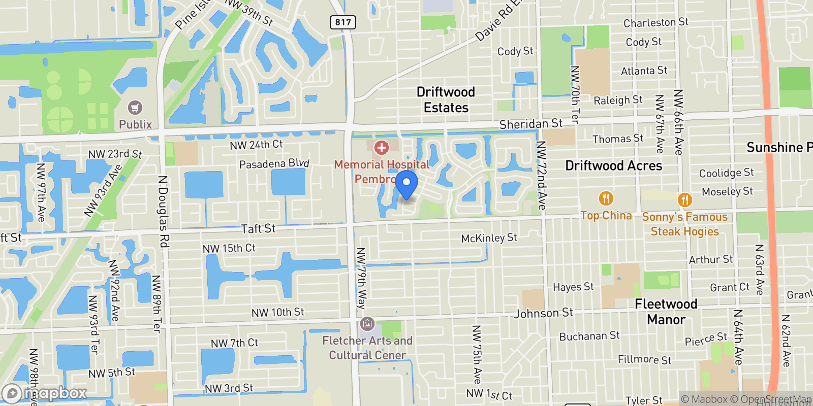 Map showing 7782 NW 18th St, Pembroke Pines, Florida, United States.