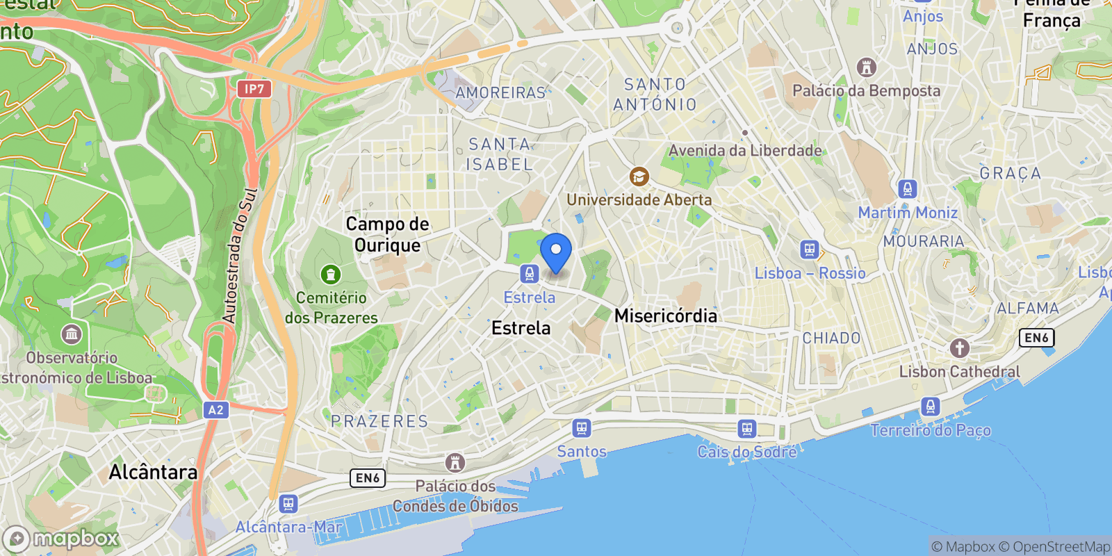 Map showing Rua Doutor Teófilo Braga 3a, Estrela, Lisbon, Portugal.