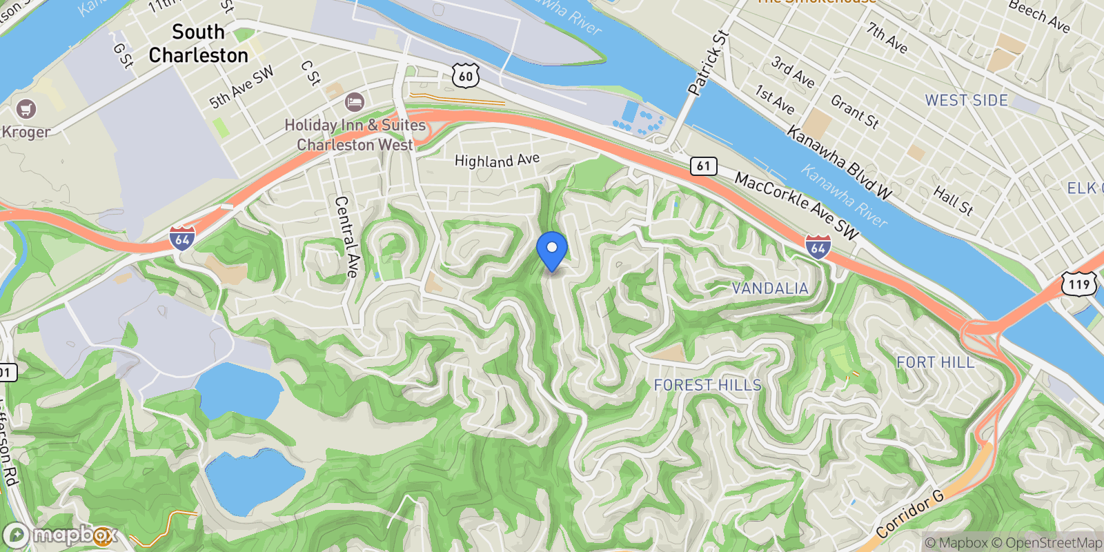 Map showing 822 Whispering Way, South Charleston, WV 25303, Charleston, West Virginia, United States.