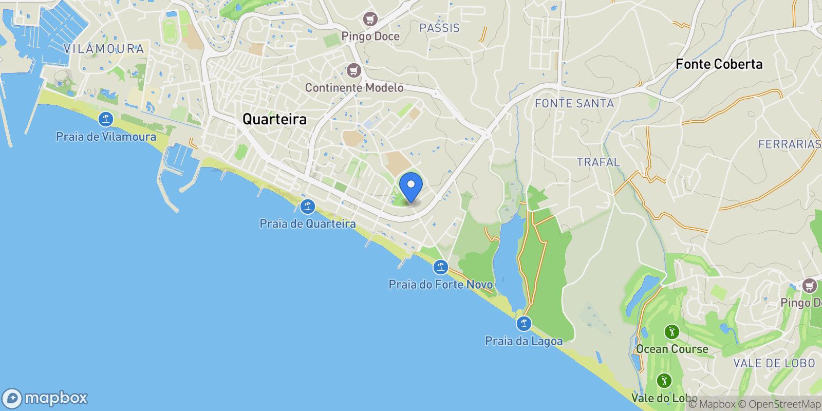 Map showing 8125-214 Quarteira, Portugal, Quarteira, Algarve, Portugal.