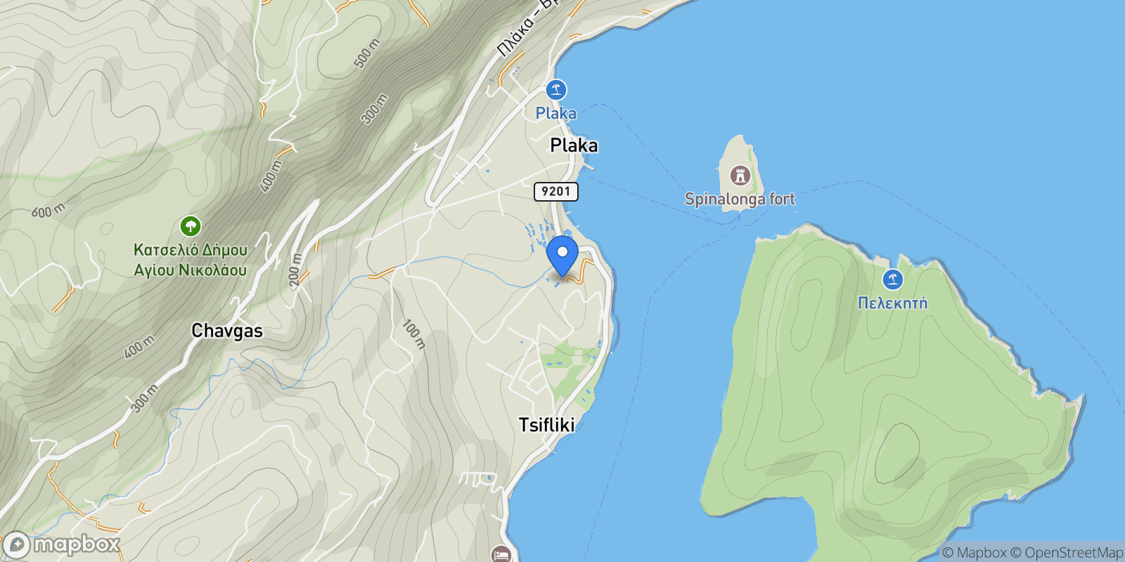 Map showing Crete, Community of Elounta, Agios Nikolaos Municipal Unit, Greece.