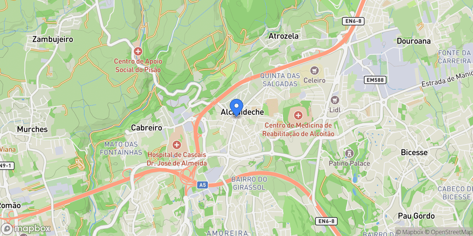 Map showing Alcabideche, Lisbon, Portugal.