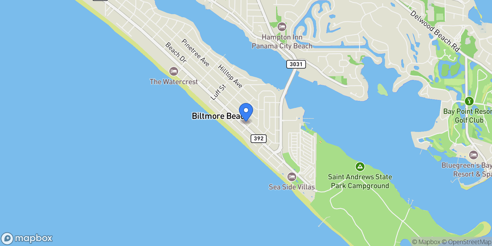 Map showing 5237 Thomas Drive A&B, Panama City Beach, Florida, United States.