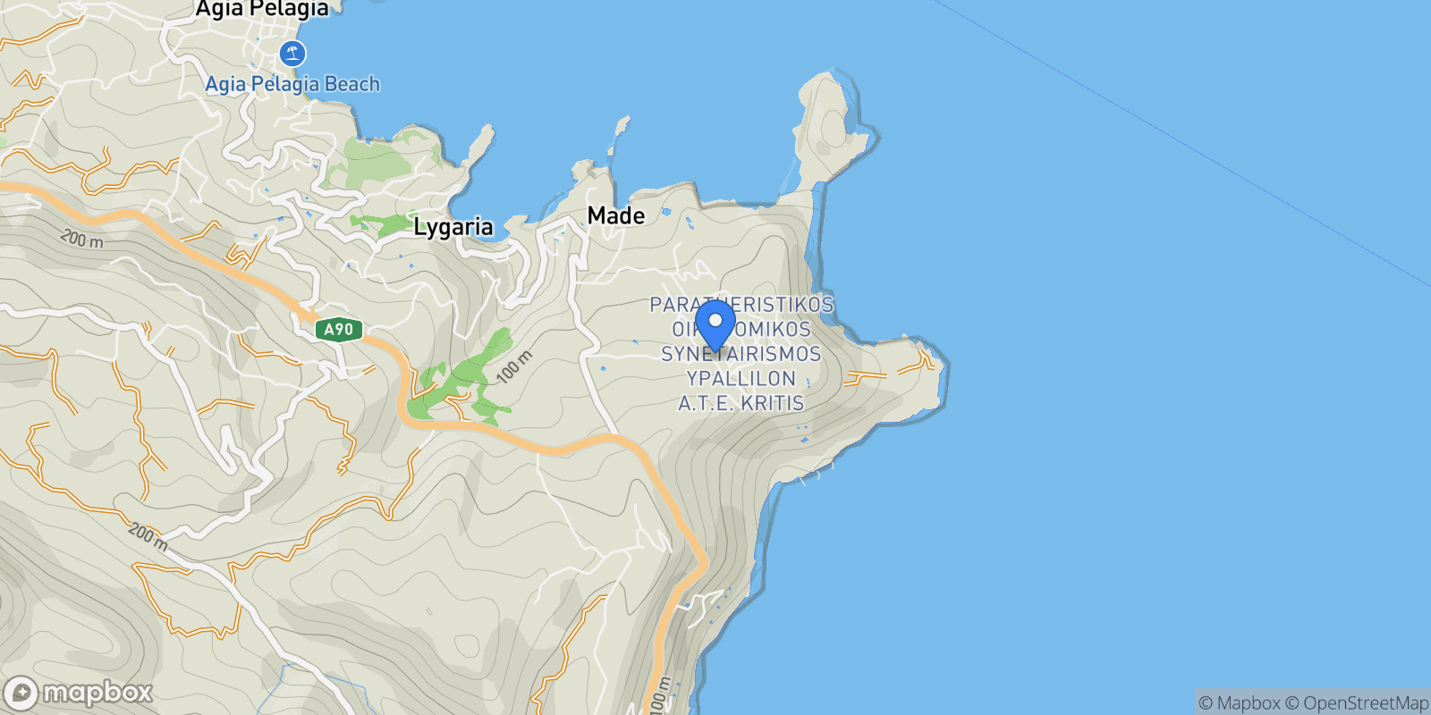 Map showing Crete, Community of Achlada, Gazi, Greece.