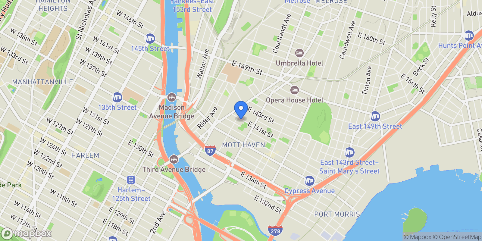 Map showing 342 E 141ST ST, New York, New York, United States.