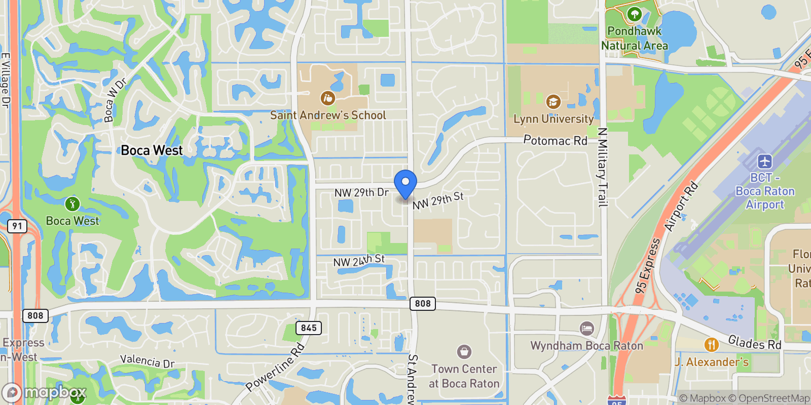 Map showing 2900 NW 25th Way, Boca Raton, Florida, United States.