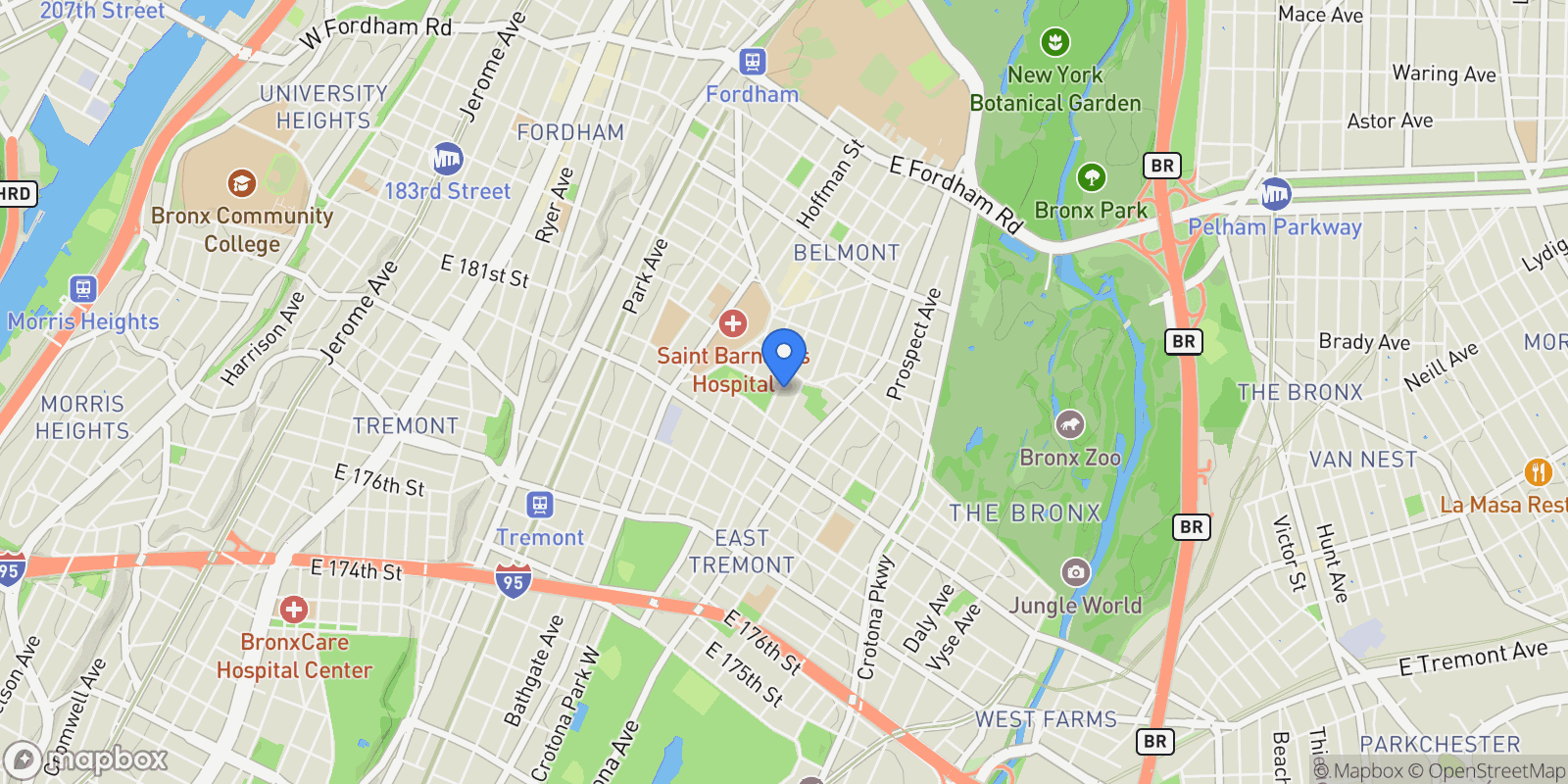 Map showing 2158 HUGHES AVE, New York, New York, United States.