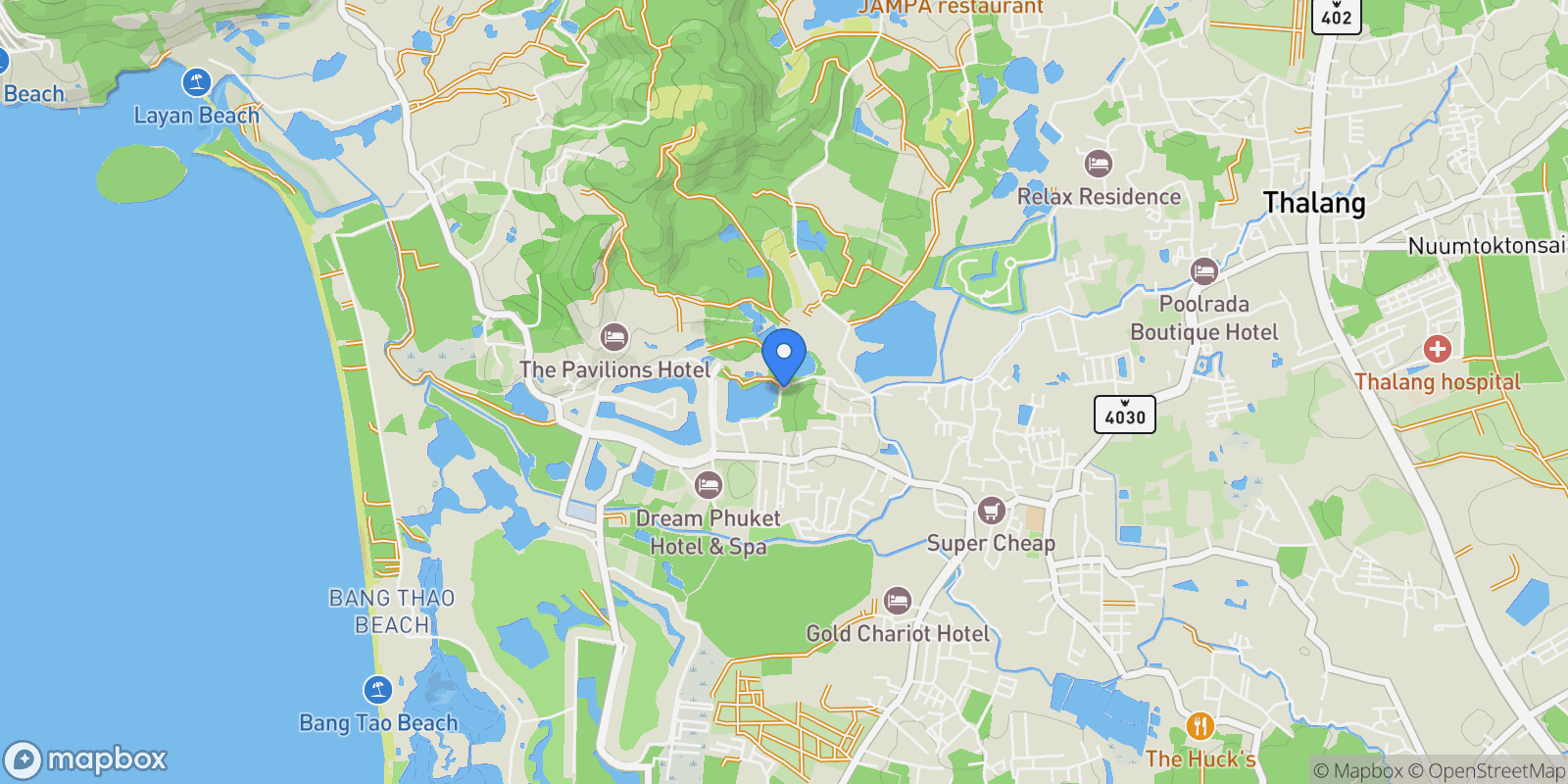 Map showing Surfhouse Residences, Phuket, Choeng Thale, Phuket, Thailand.