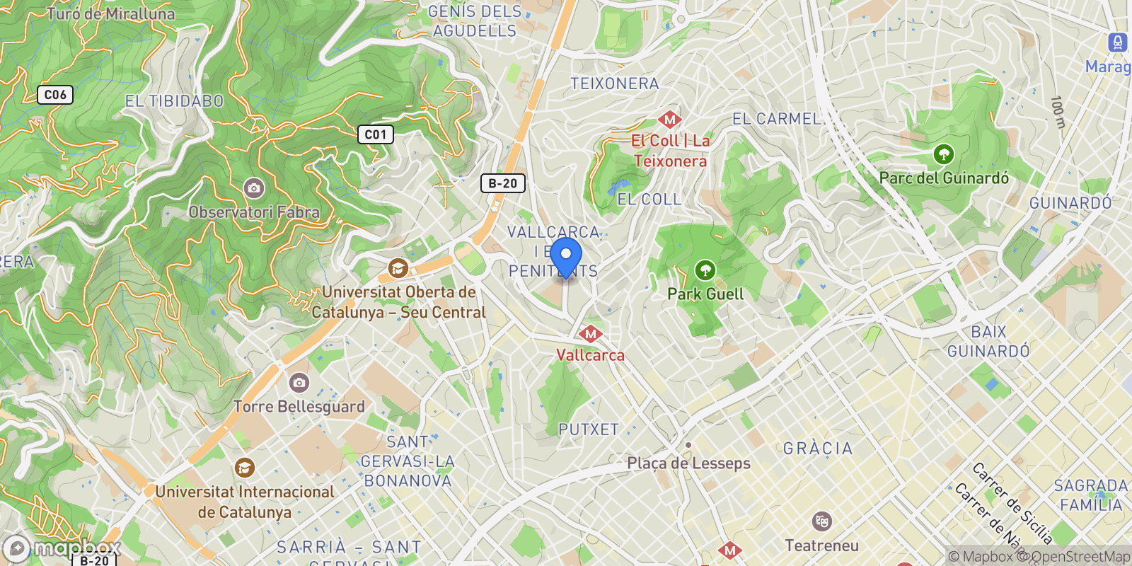 Map showing Gracia, Barcelona, Spain.