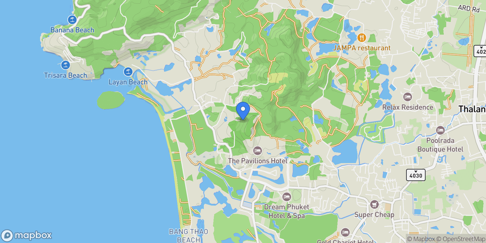 Map showing Isola Phuket, Choeng Thale, Phuket, Thailand.