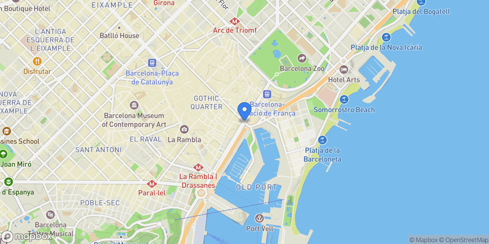 Map showing Ciutat Vella, Barcelona, Spain.
