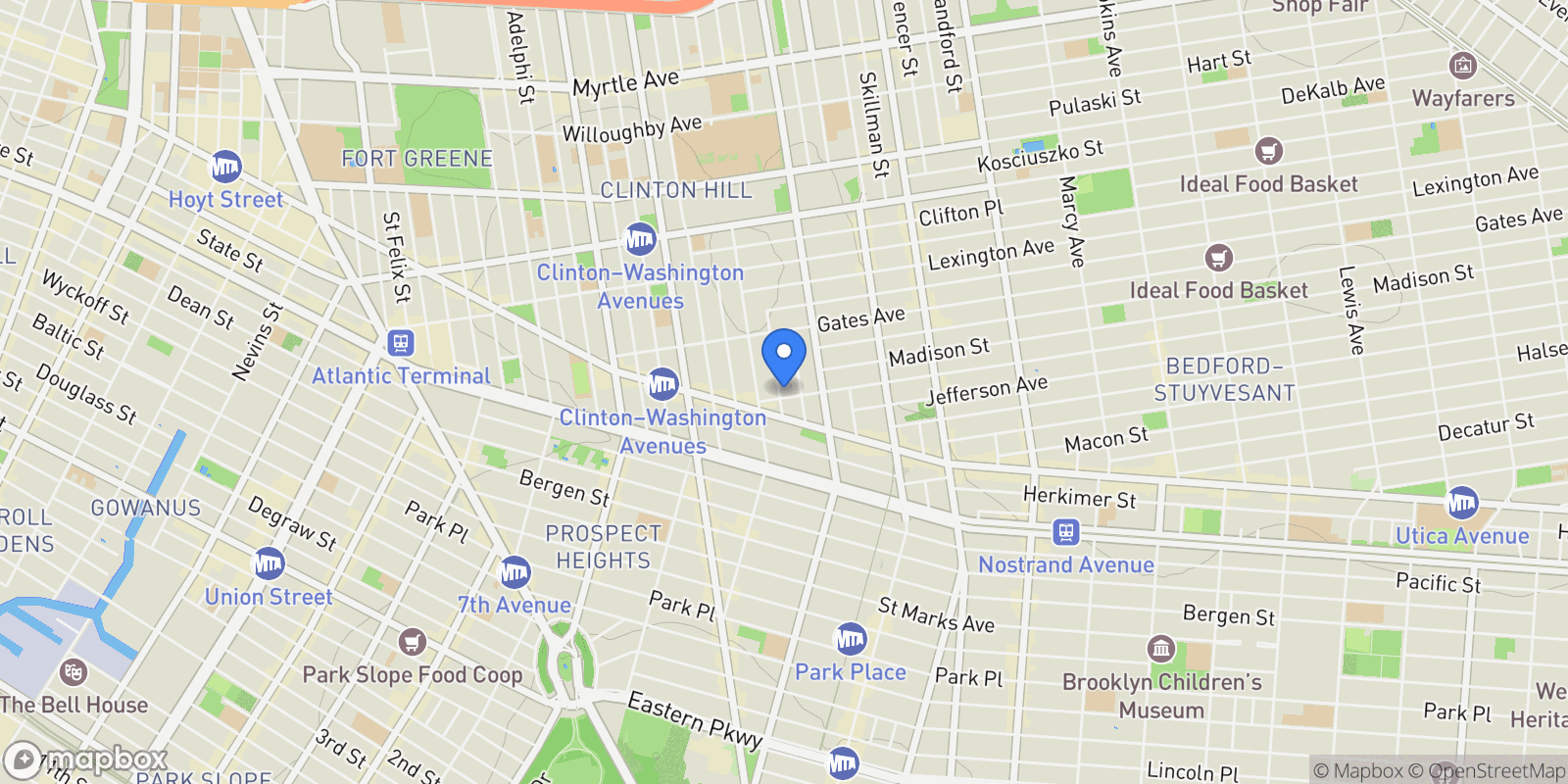 Map showing 41 PUTNAM AVE, New York, New York, United States.
