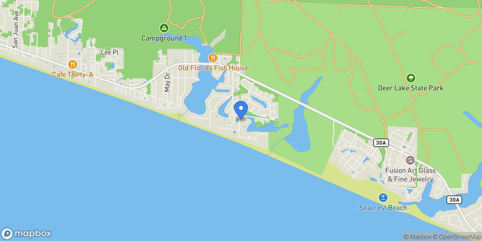 Map showing 93 Beachfront Trail, Santa Rosa Beach, Florida, United States.