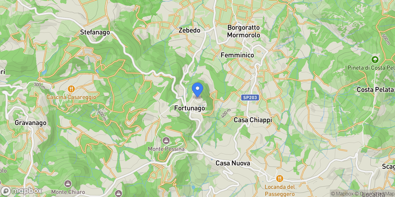 Map showing Piazzetta della Chiesa, Fortunago, Lombardy, Italy.