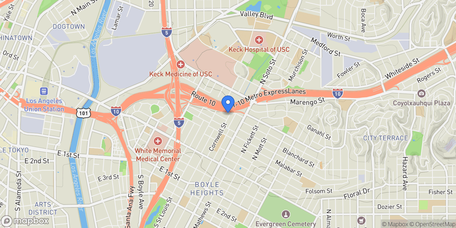 Map showing 727 Cornwell, Los Angeles, CA 90033, Los Angeles, California, United States.