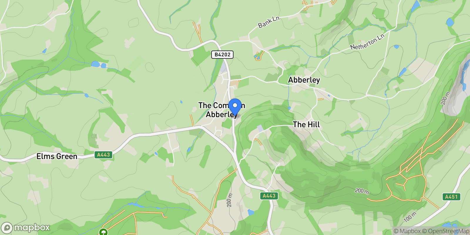 Map showing Clows Top Road, Abberley, Worcester, Worcestershire, Abberley Common, England, United Kingdom.