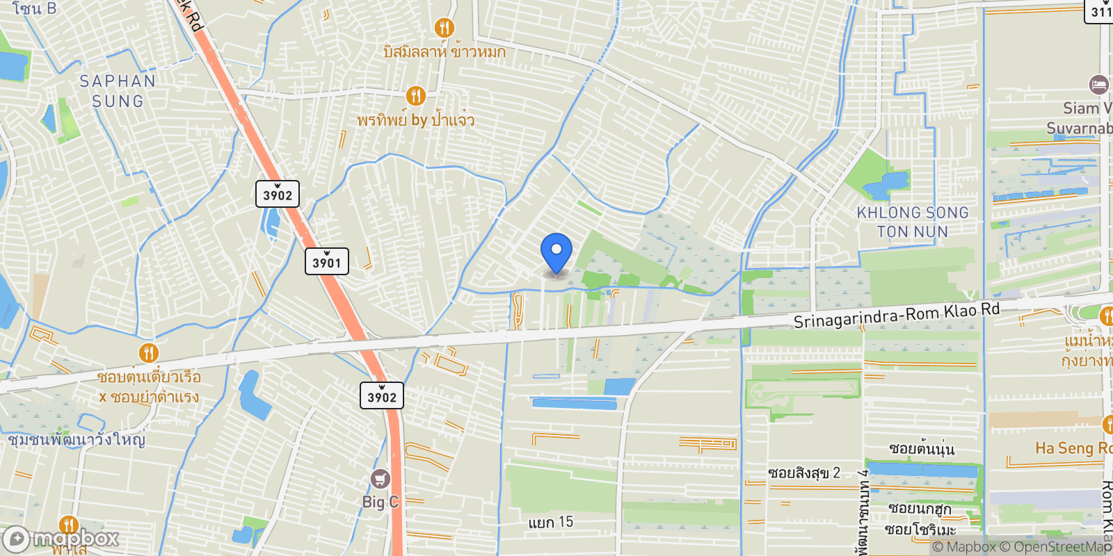Map showing Srinagarindra - Rom Klao Rd, Khwaeng Khlong Song Ton Nun, Khet Lat Krabang, Krung Thep Maha Nakhon 10520, Thailand, Khlong Song Ton Nun, Bangkok, Thailand.