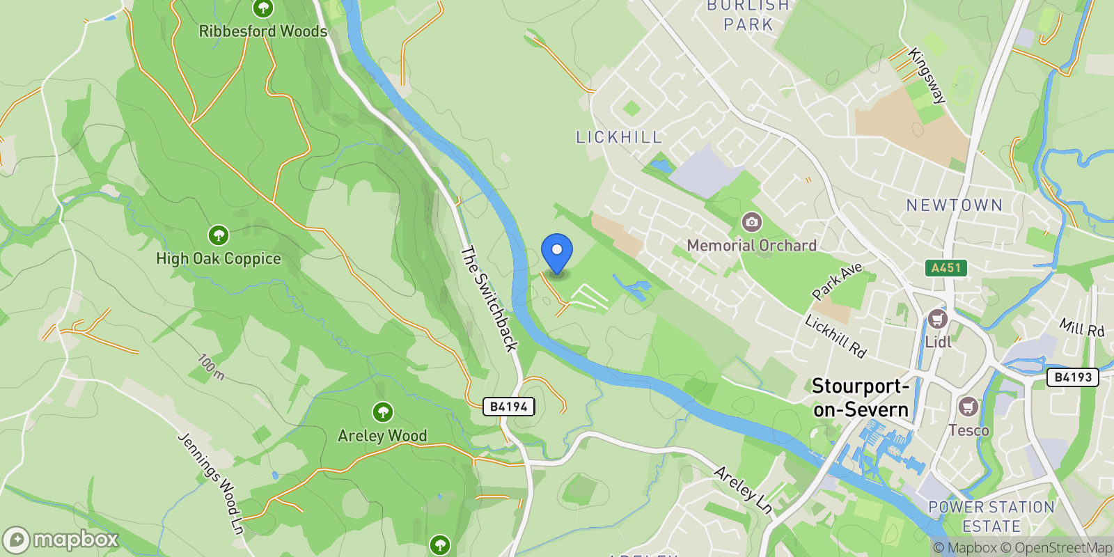 Map showing Lickhill, Stourport-on-Severn, Worcestershire, Stourport-on-Severn, England, United Kingdom.