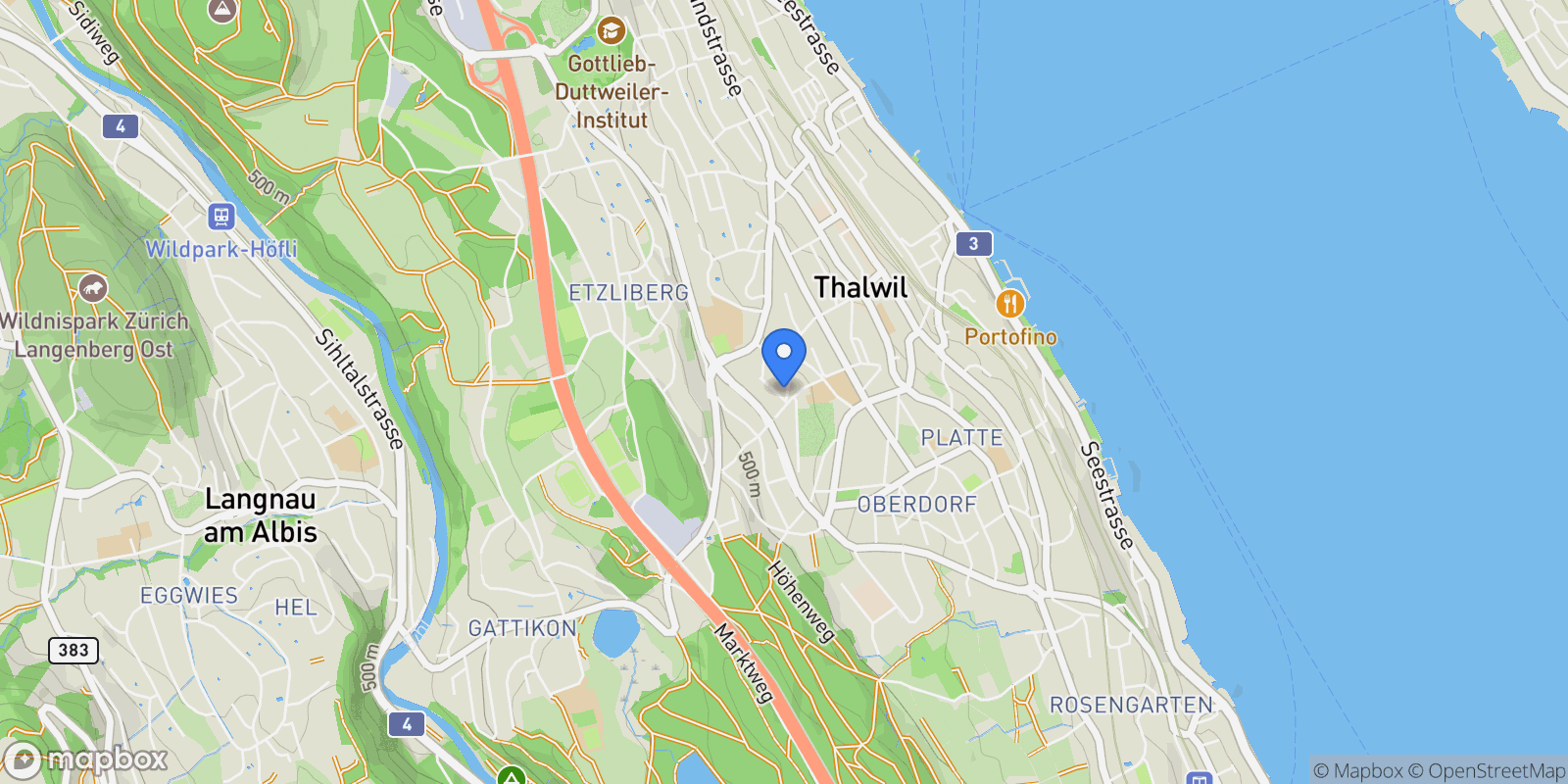 Map showing Thalwil, Zürich, Switzerland.