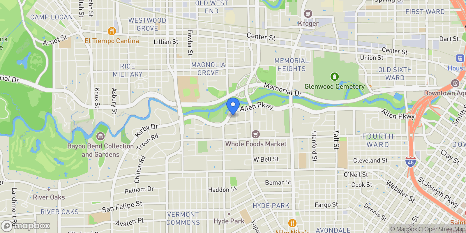 Map showing 3333 Allen Pkwy 1506, Houston, Texas, United States.