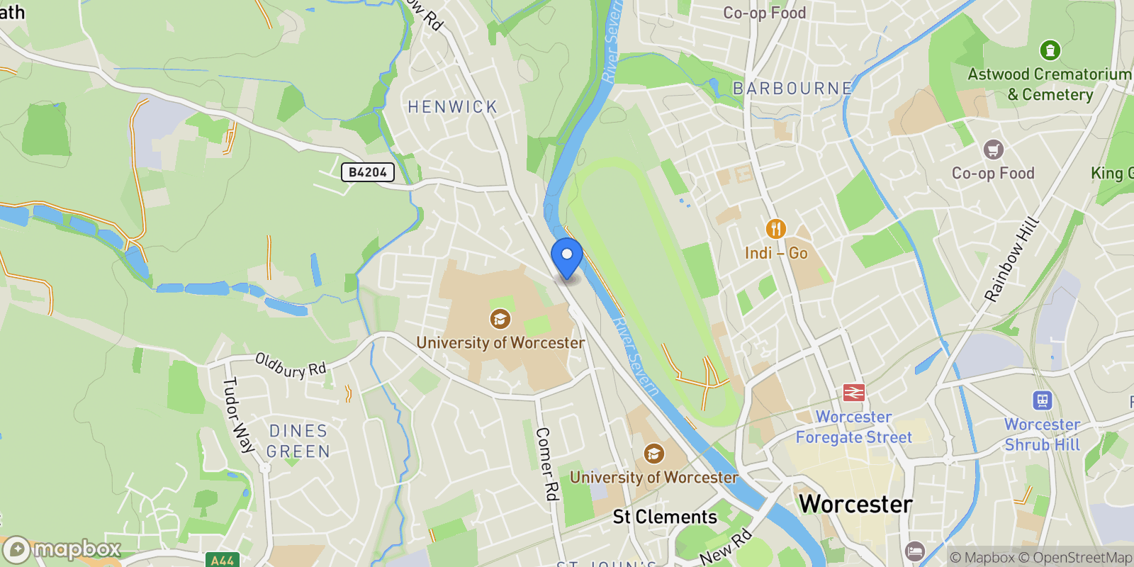 Map showing 176A Henwick Road, Worcester, Worcestershire, Worcester, England, United Kingdom.