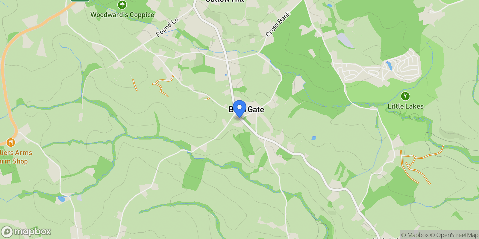 Map showing Bliss Gate, Rock, Kidderminster, Worcestershire, Bliss Gate, England, United Kingdom.