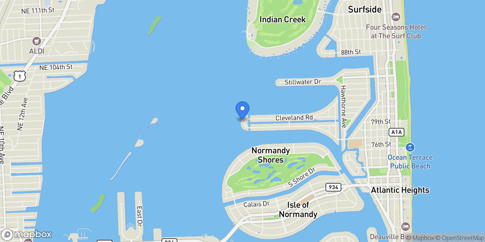 Map showing 7960 Biscayne Point Cir, Miami Beach, Florida, United States.