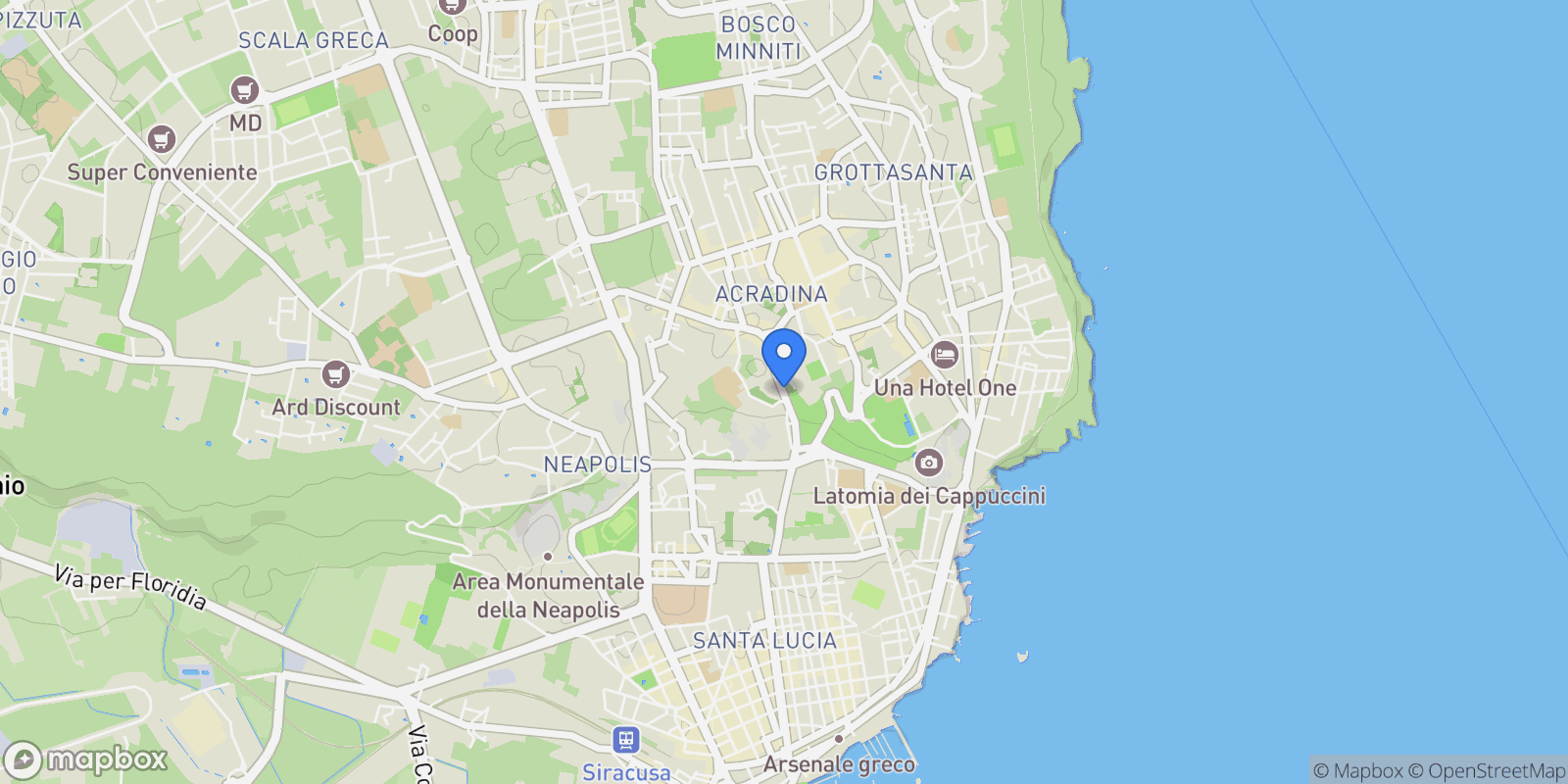 Map showing Viale tica, 6, Syracuse, Sicily, Italy.