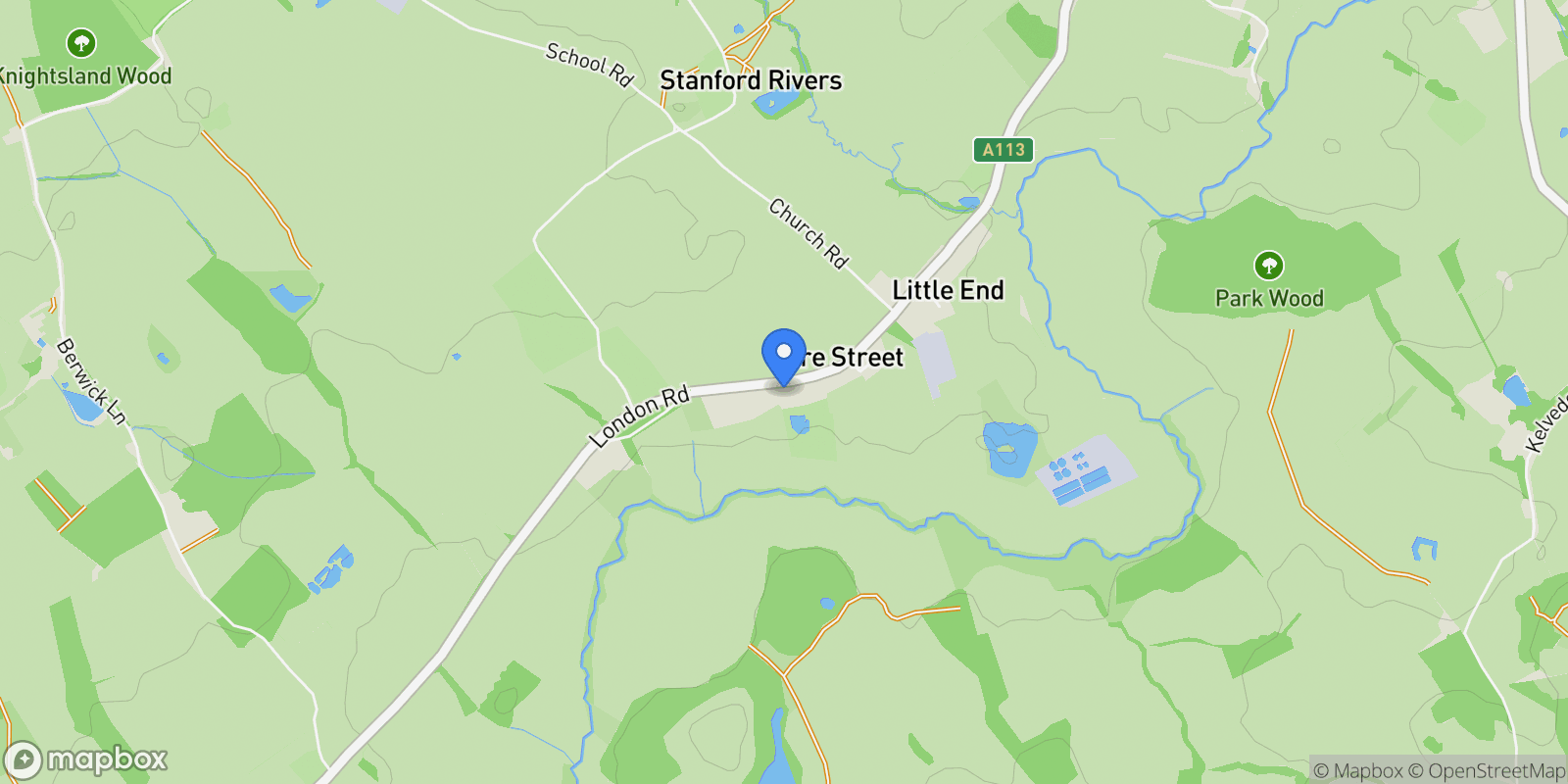 Map showing 103 London Road, Ongar, Stanford Rivers, England, United Kingdom.