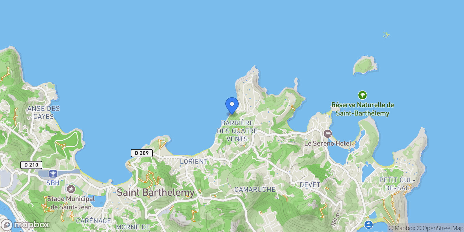 Map showing Pointe Milou, Saint Barthélemy.