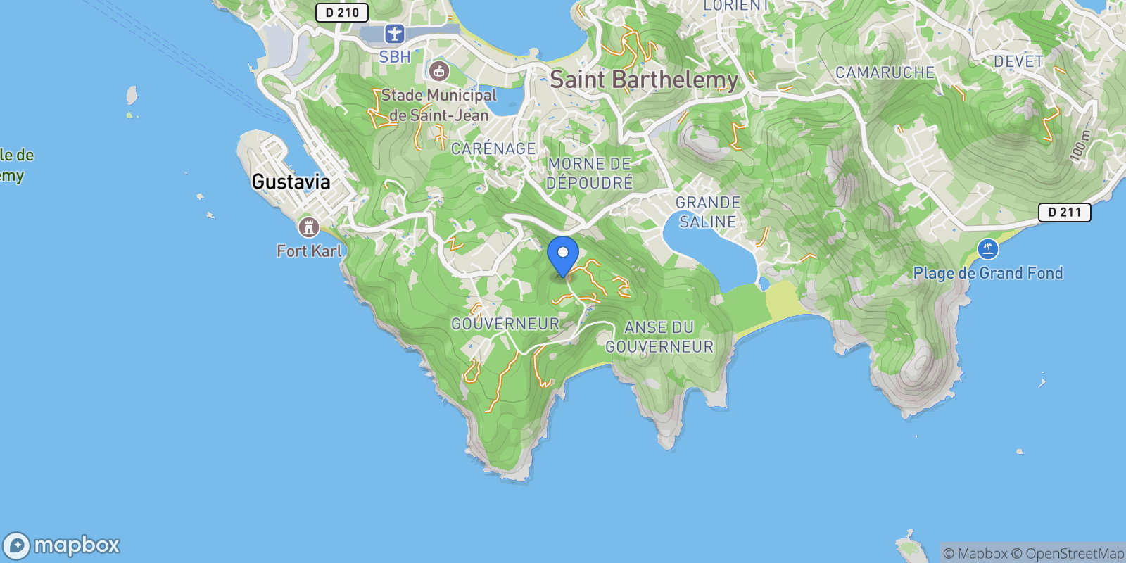 Map showing Gouverneur, Saint Barthélemy.